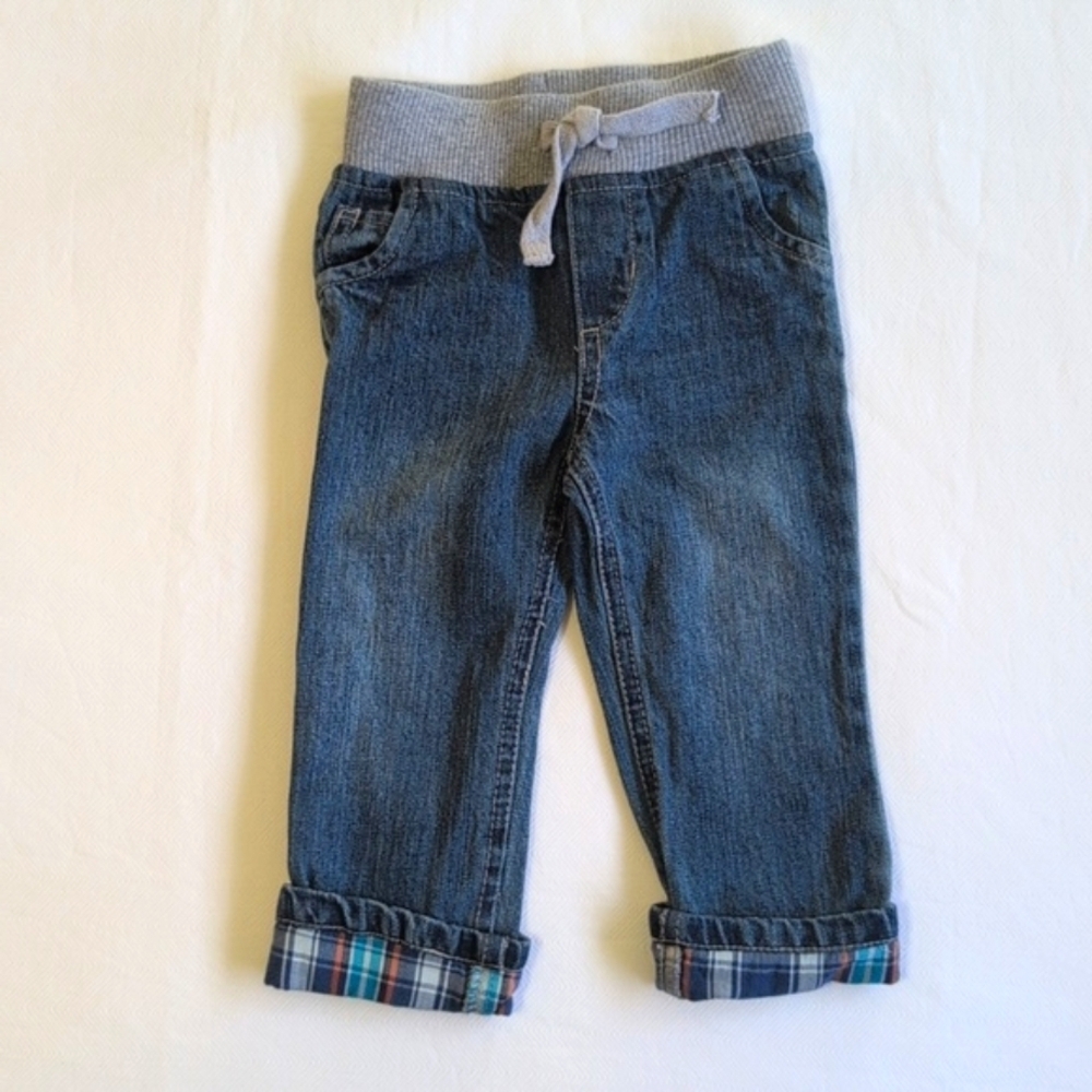 koala baby pull-on straight leg cotton denim jeans with plaid hem 9 months boys